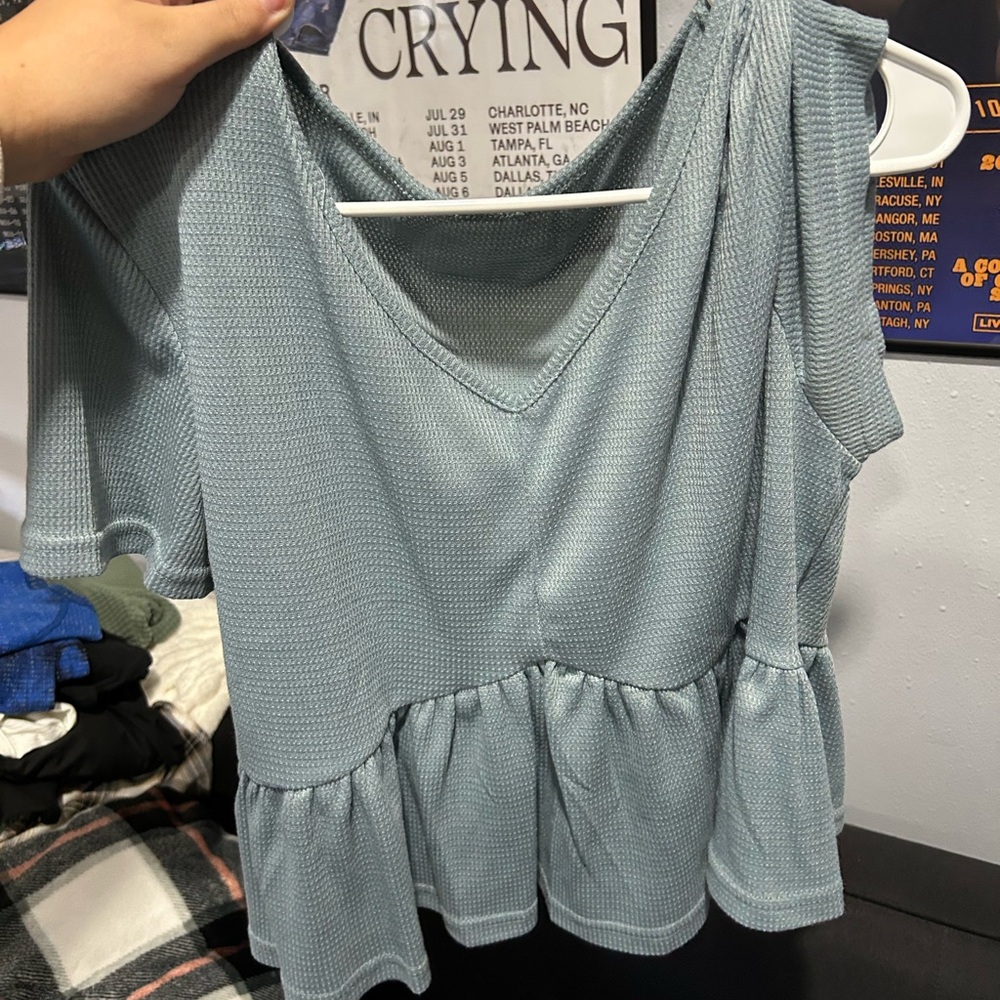 Women's Blue Ruffle Hem Top